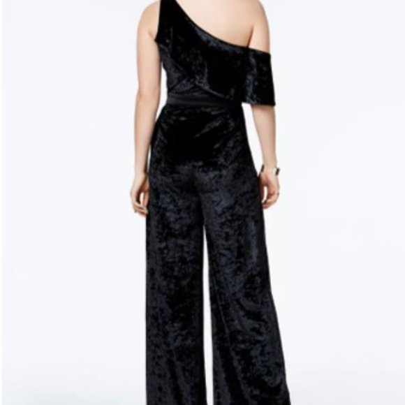 XOXO Juniors' Velvet One Shoulder Ruffle Jumpsuit - Picture 2 of 6